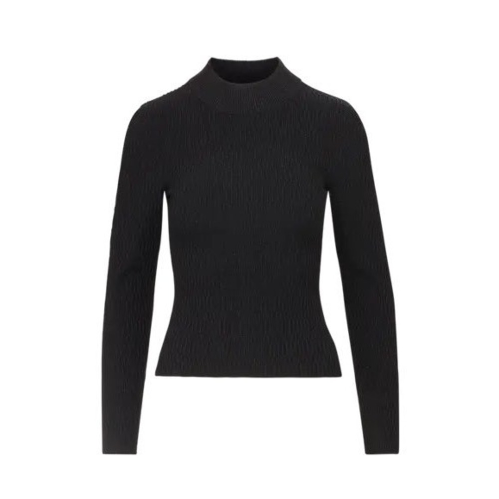 Veronica Beard Dahlia Metallic Ribbed Knit Mock Neck Sweater Black Long Sleeve